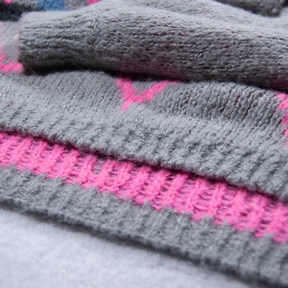 Hollister Mock Neck Fair Isle Knit Sweater Gray Hot Pink Blue Size L - Picture 5 of 9
